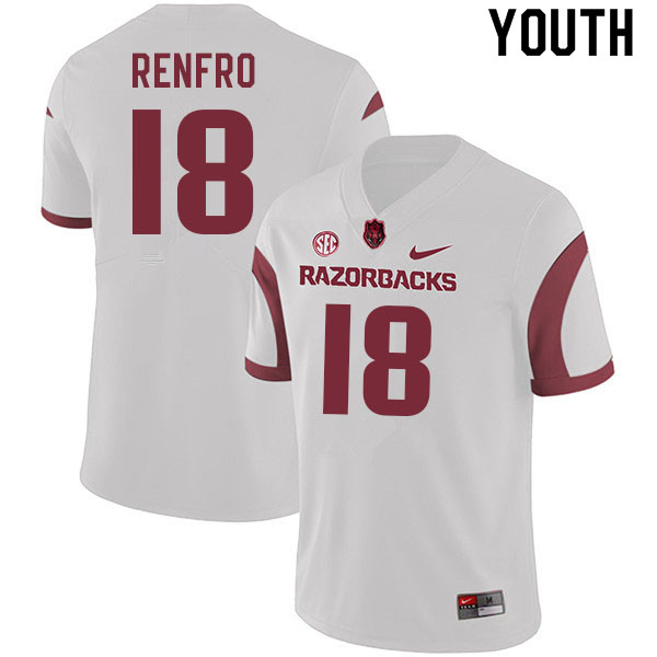 Youth #18 Kade Renfro Arkansas Razorbacks College Football Jerseys Sale-White - Click Image to Close